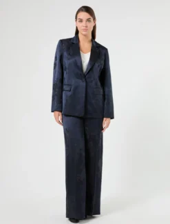 Pantaloni a palazzo jacquard - BLU NOTTE