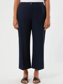 Pantaloni cropped in gabardina di cotone - BLU MARINO