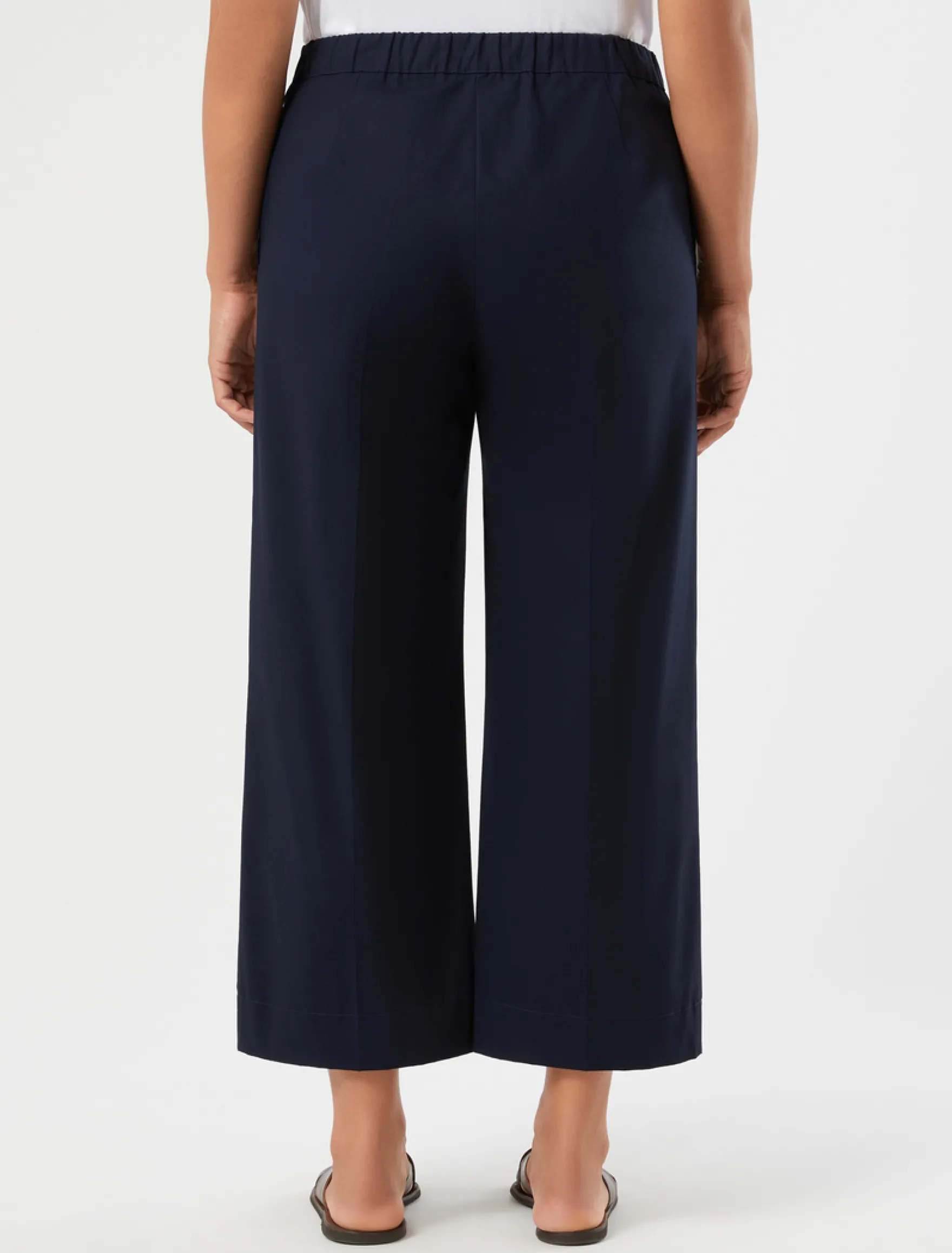 Pantaloni cropped in gabardina di cotone - BLU MARINO