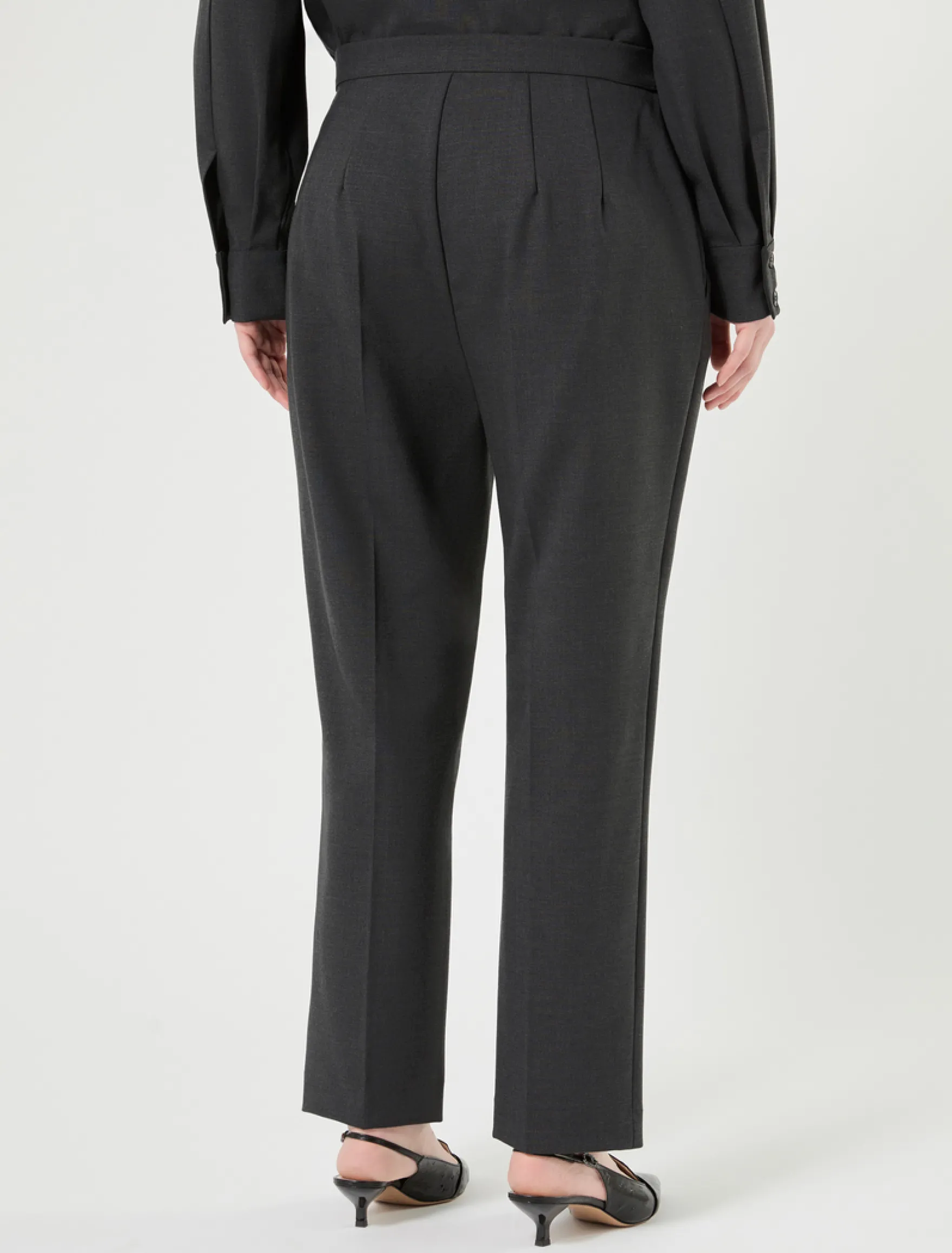 Pantaloni dritti in tela di pura lana - ANTRACITE