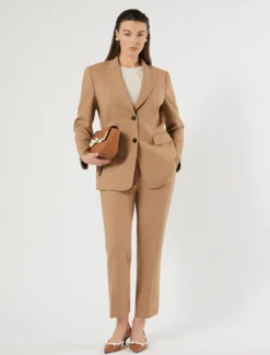 Pantaloni dritti in tela di pura lana - CAMMELLO