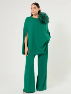 Pantaloni flare in cady - VERDE SCURO