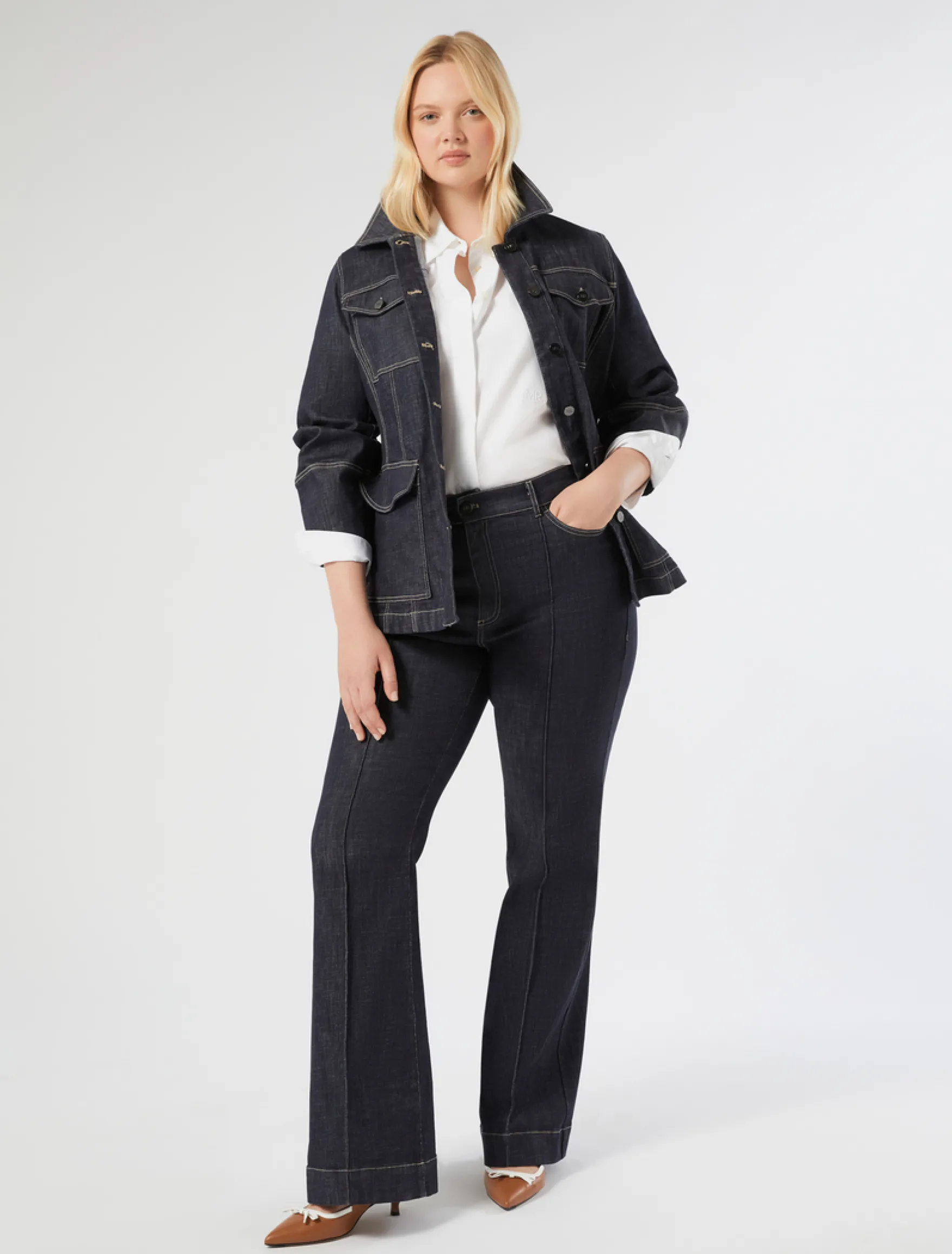 Pantaloni flare in cotone stretch - BLU NOTTE