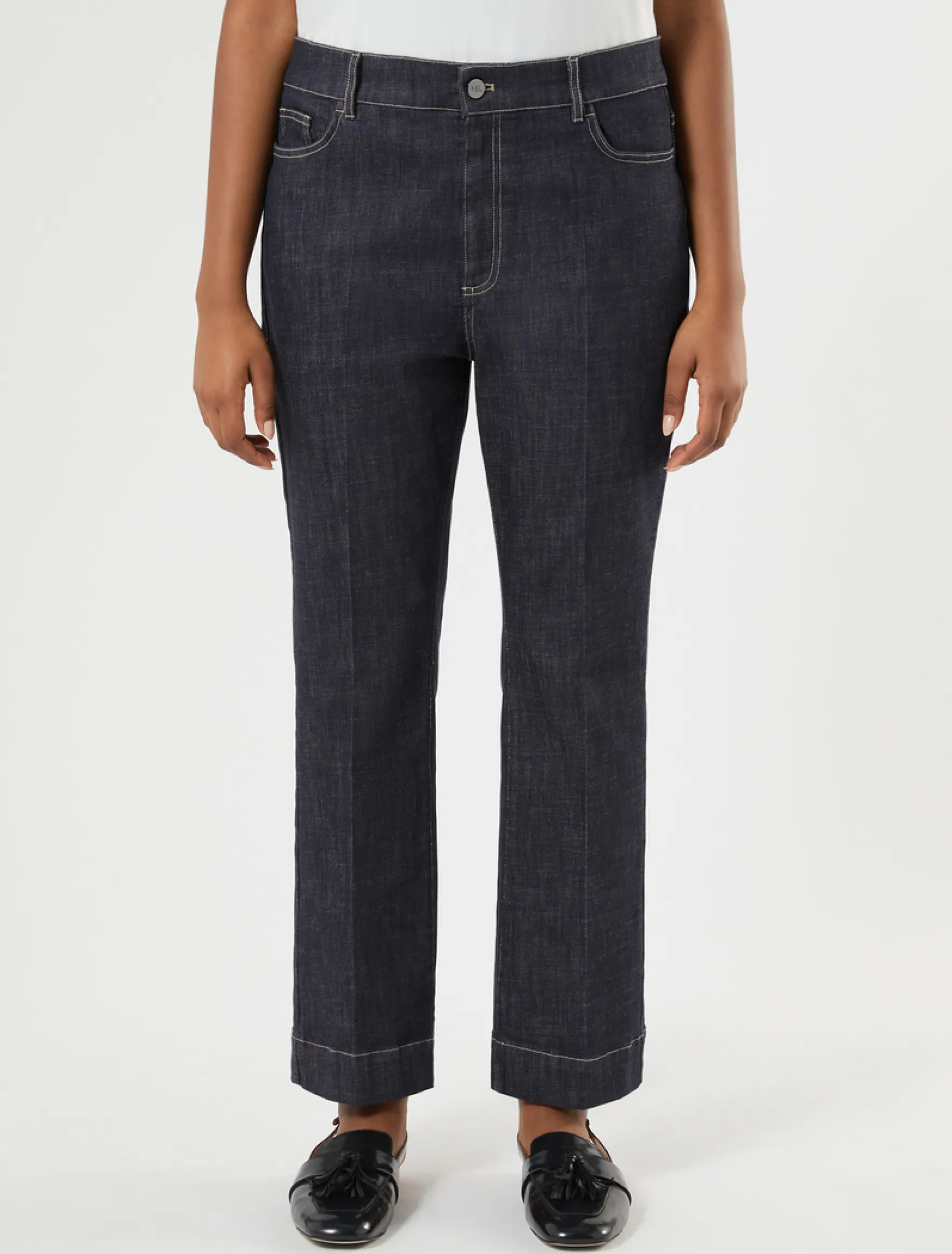 Pantaloni flare in cotone stretch - BLU NOTTE