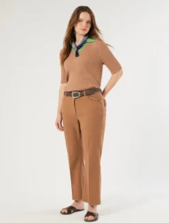 Pantaloni flare in drill di cotone - CARAMELLO