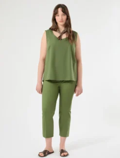 Pantaloni in cotone stretch - VERDE OLIVA