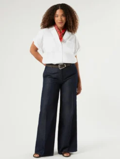 Pantaloni in denim di cotone e lino - BLU