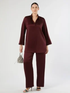 Pantaloni in frisottino lucido - ROSSO VIOLA