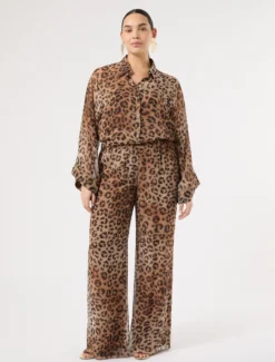 Pantaloni in georgette di seta - MARRONE