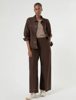 Pantaloni in jersey effetto denim - MARRONE SCURO