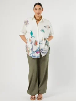 Pantaloni in lino e cotone - VERDE KAKI