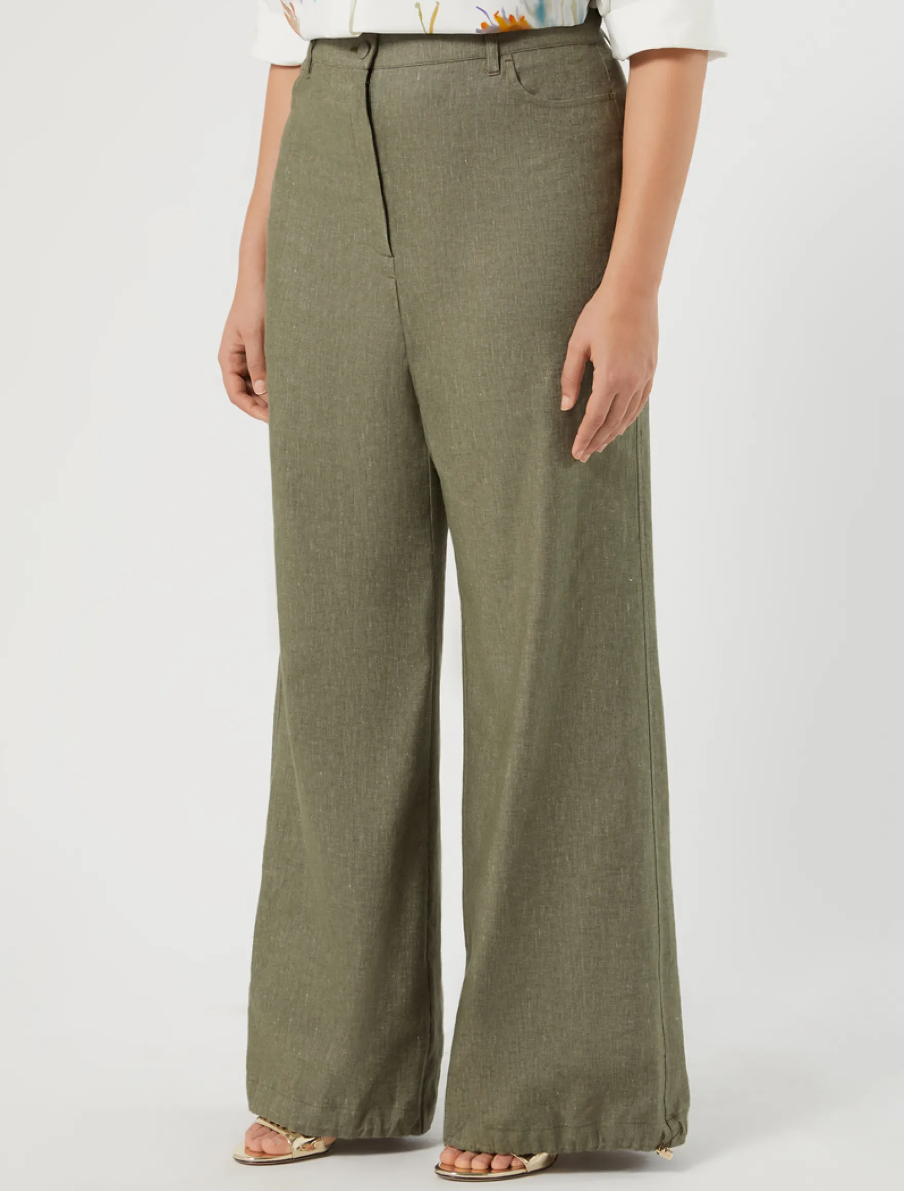 Pantaloni in lino e cotone - VERDE KAKI