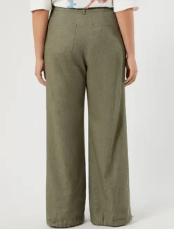 Pantaloni in lino e cotone - VERDE KAKI