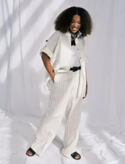 Pantaloni in lino gessato - BIANCO