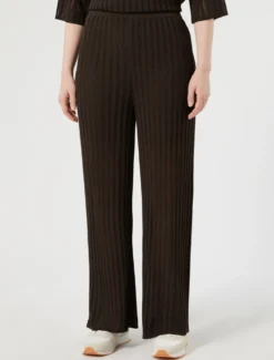 Pantaloni in maglia a coste - MARRONE SCURO