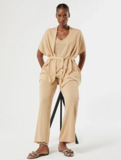 Pantaloni in maglia di lino - CAMMELLO