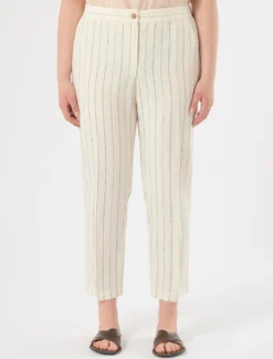 Pantaloni in misto lino gessato - BIANCO