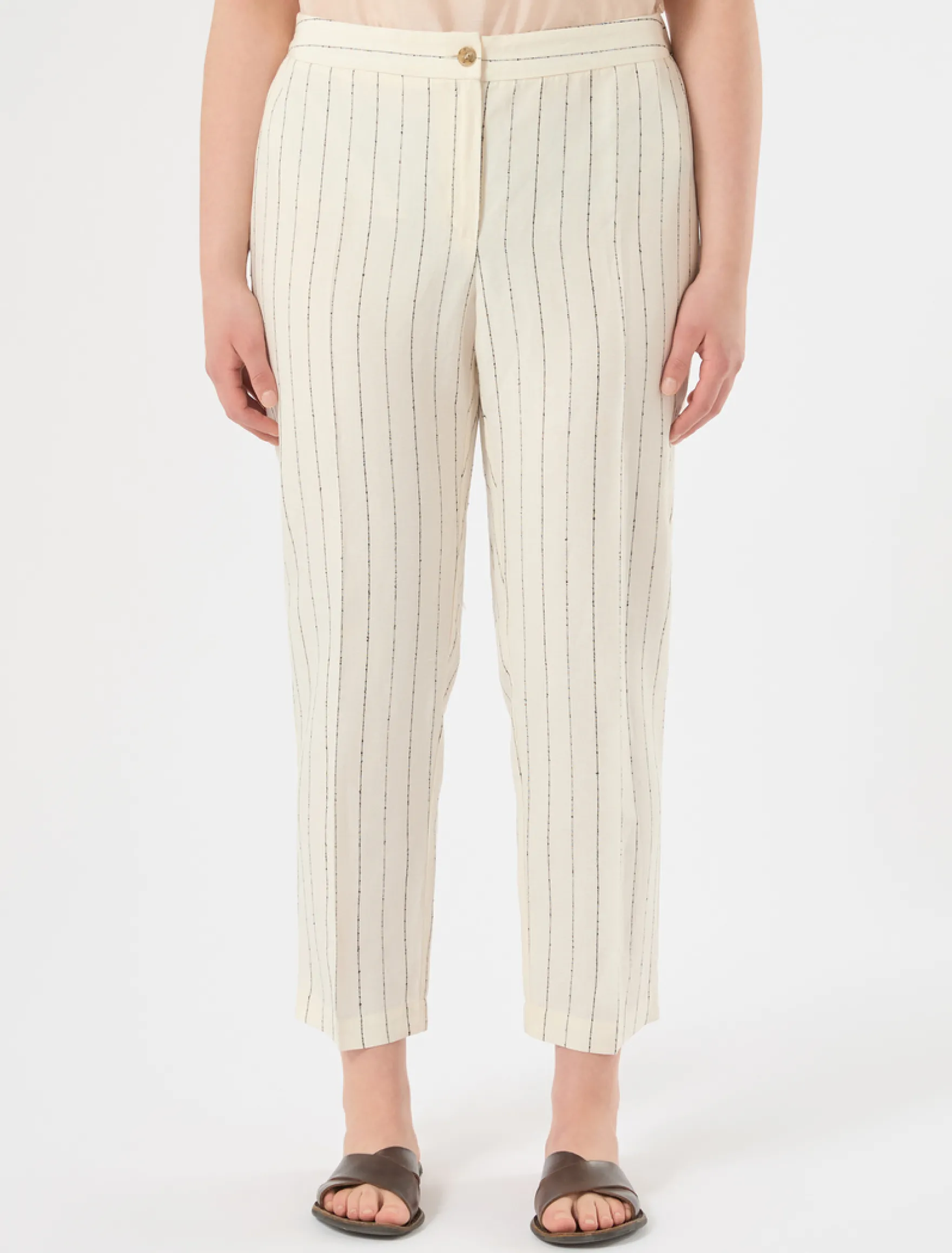 Pantaloni in misto lino gessato - BIANCO