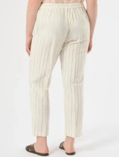 Pantaloni in misto lino gessato - BIANCO
