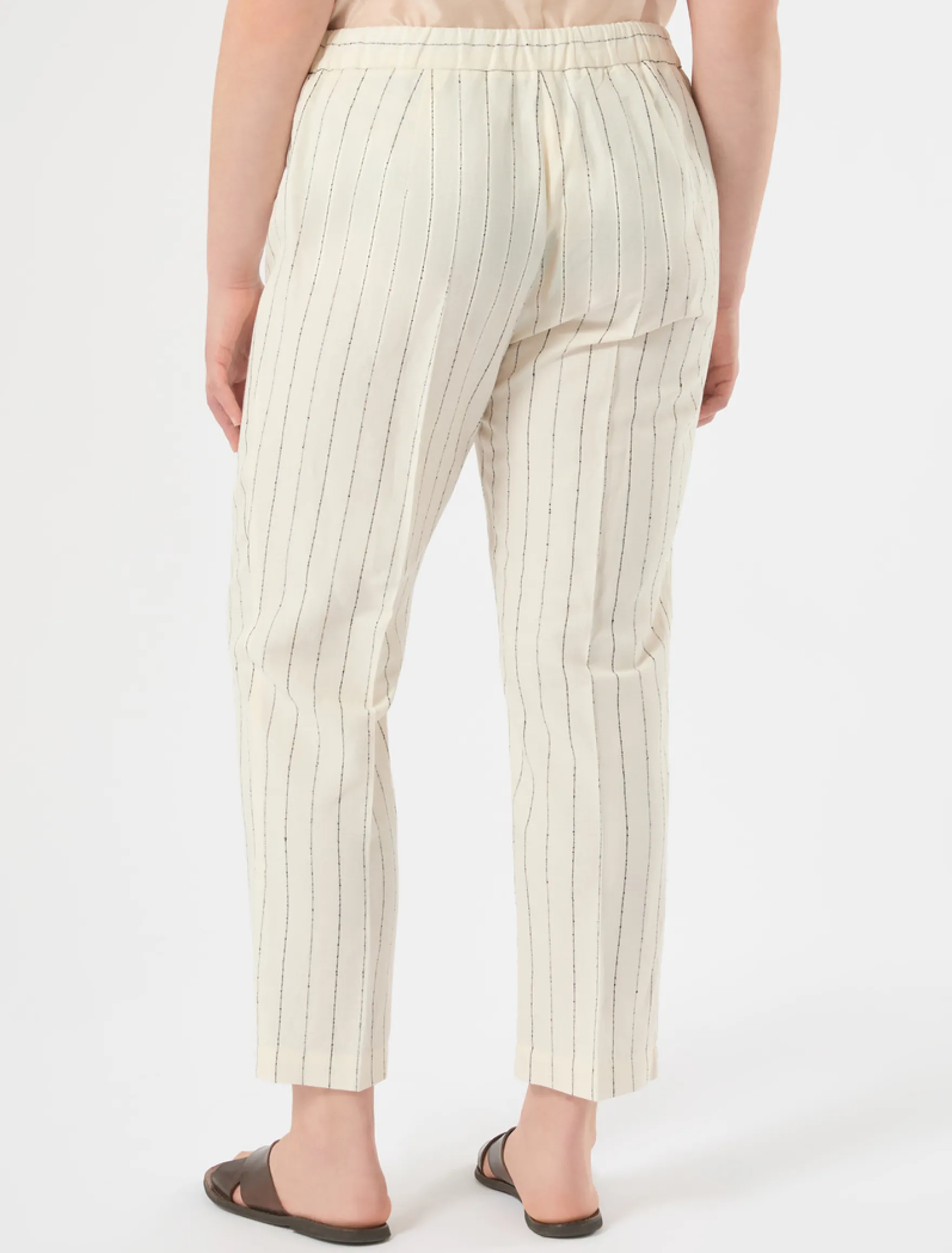 Pantaloni in misto lino gessato - BIANCO