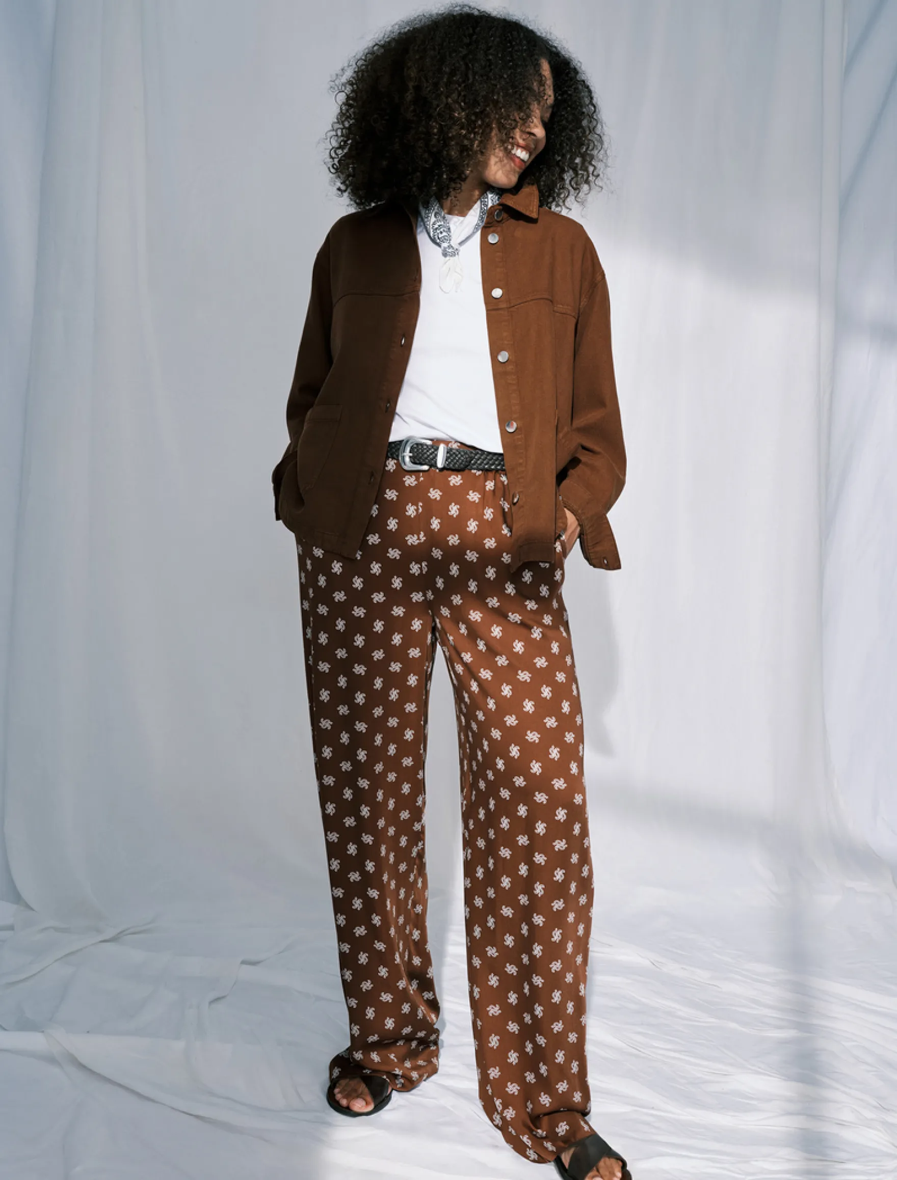 Pantaloni in raso di viscosa - MARRONE
