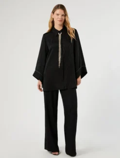 Pantaloni in satin jacquard - NERO