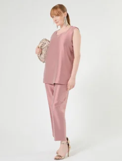 Pantaloni in shantung di pura seta - ROSA