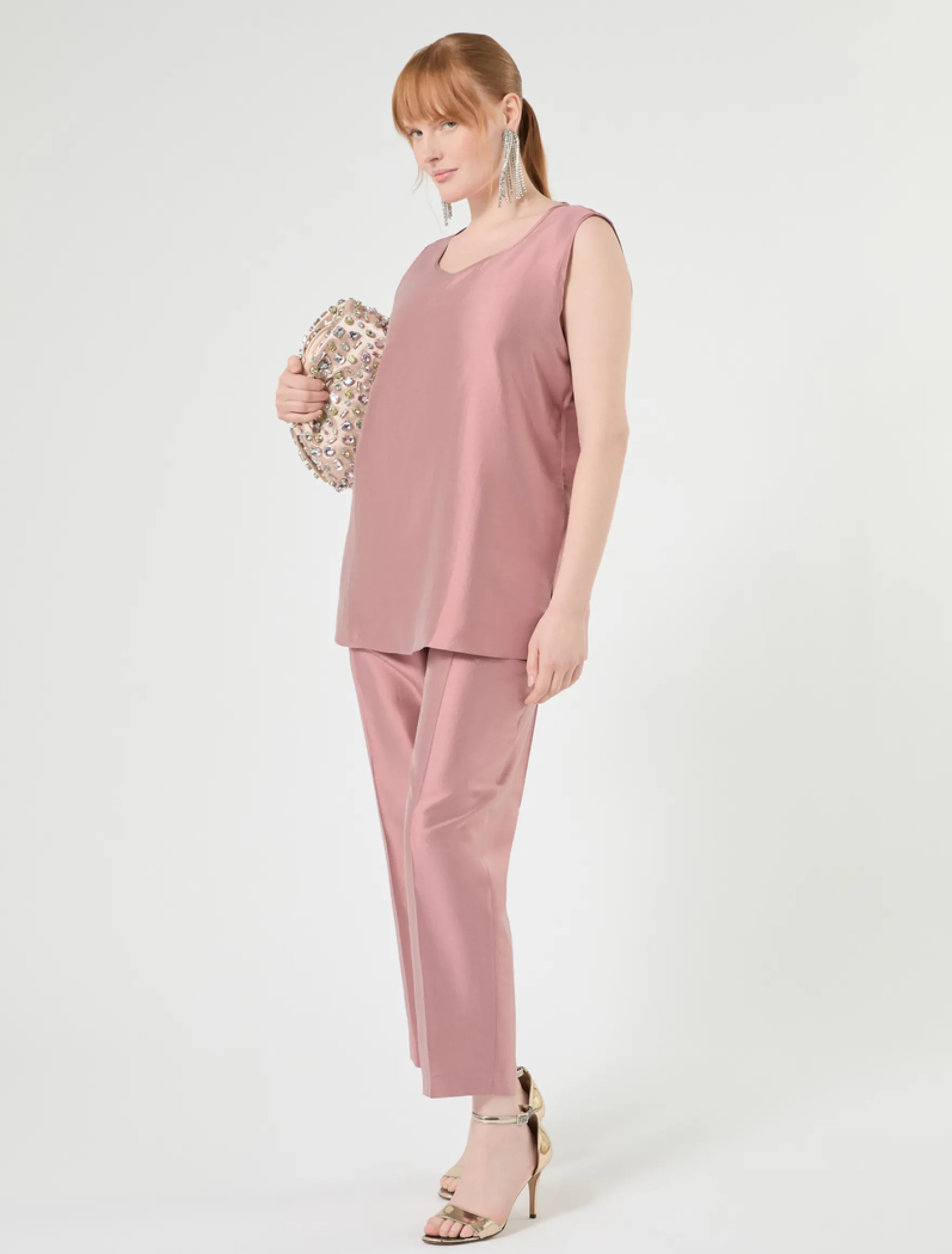 Pantaloni in shantung di pura seta - ROSA