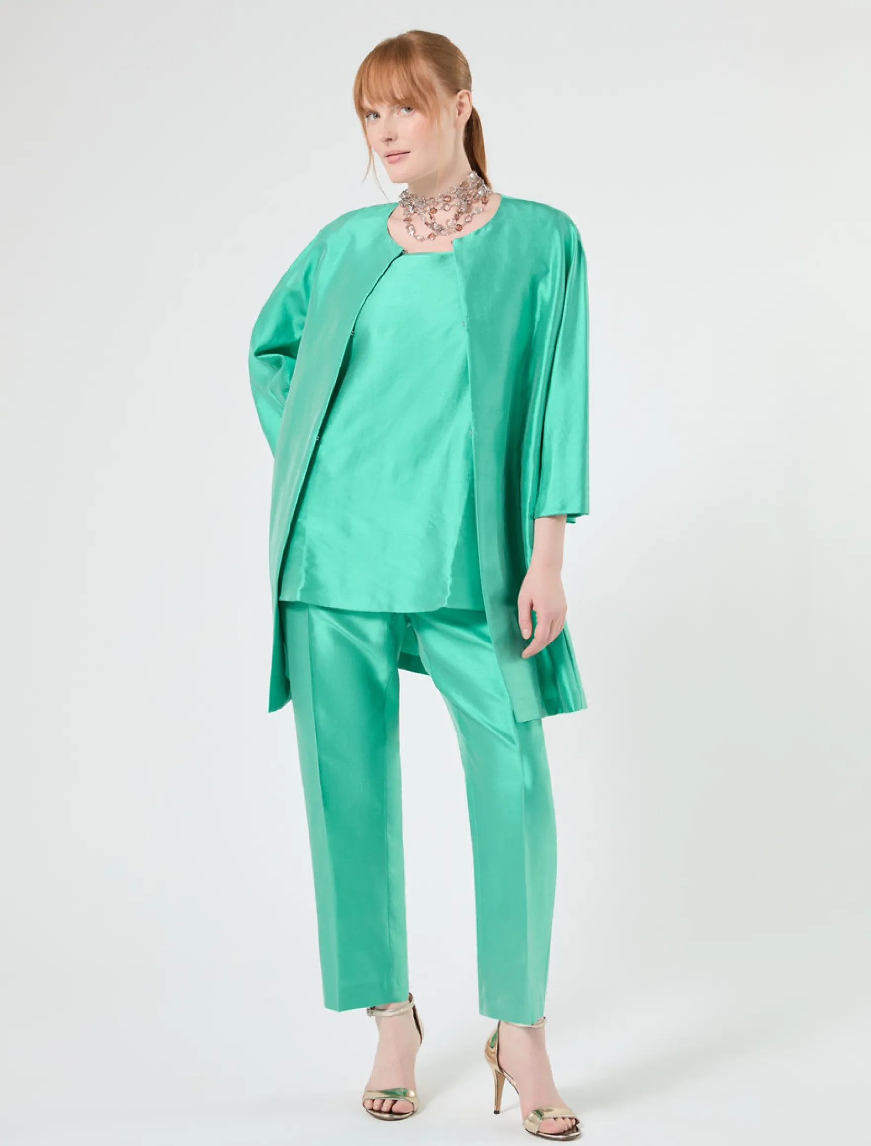 Pantaloni in shantung di pura seta - VERDE PASTELLO
