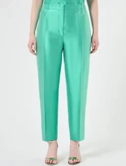 Pantaloni in shantung di pura seta - VERDE PASTELLO