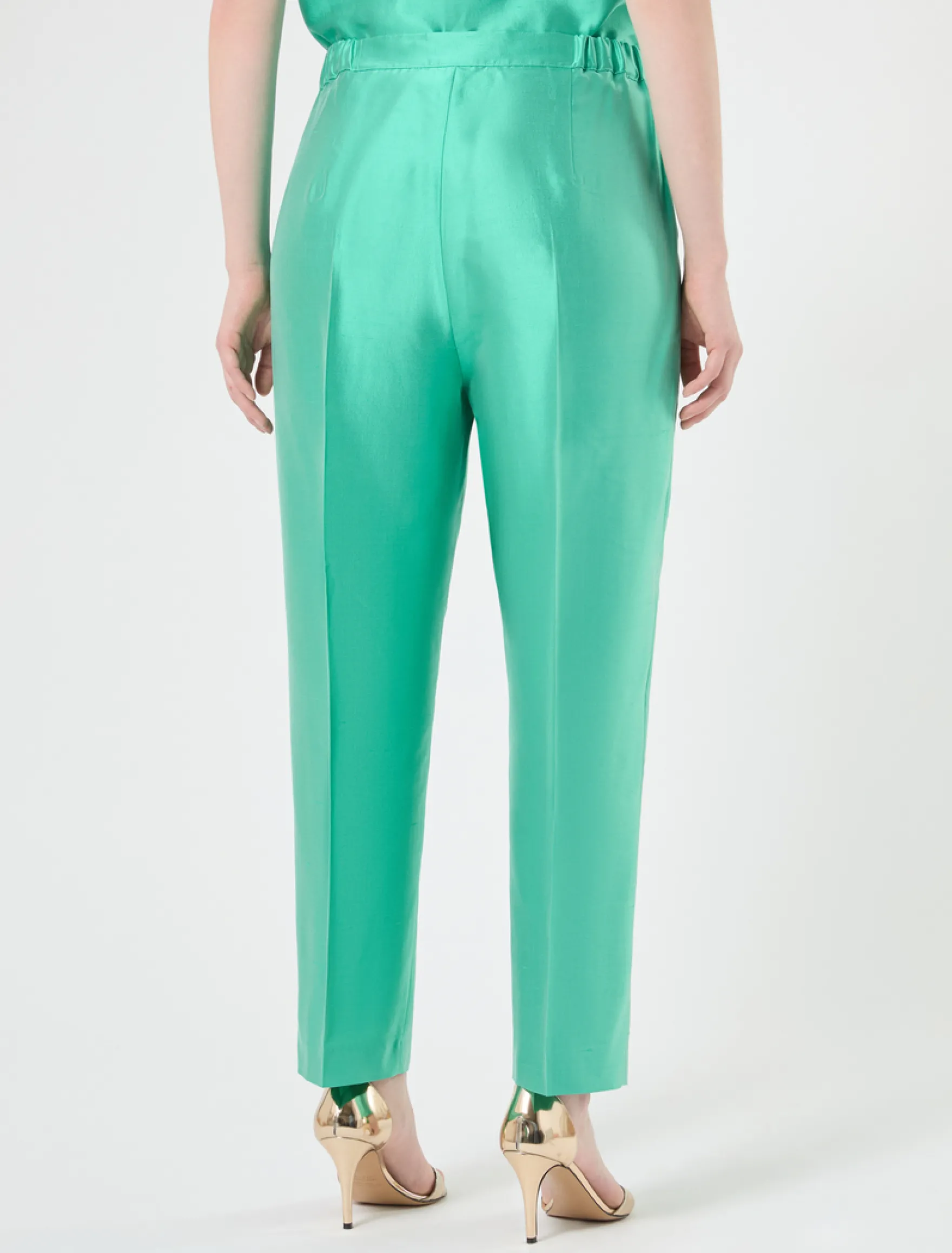 Pantaloni in shantung di pura seta - VERDE PASTELLO