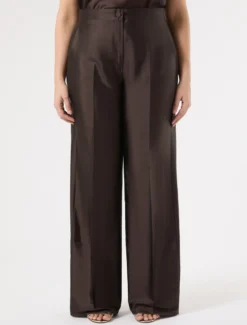Pantaloni in shantung di seta - MARRONE SCURO