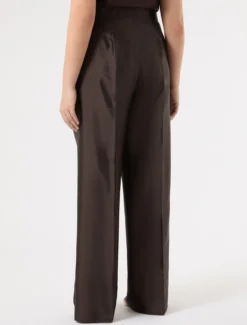 Pantaloni in shantung di seta - MARRONE SCURO