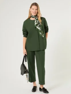 Pantaloni in tela di cotone - VERDE SCURO