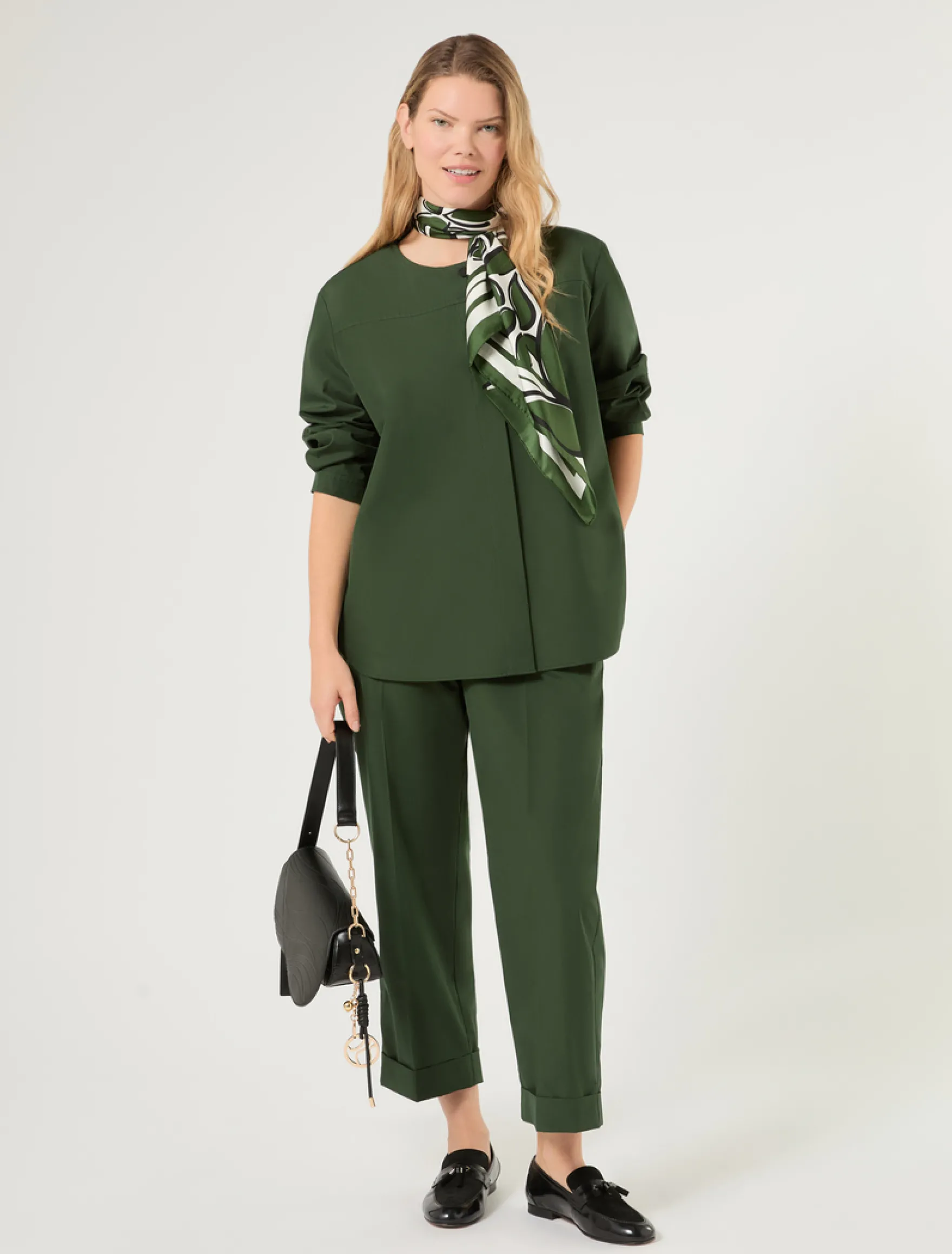 Pantaloni in tela di cotone - VERDE SCURO