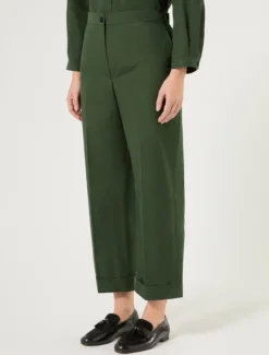 Pantaloni in tela di cotone - VERDE SCURO