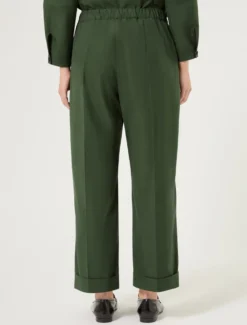 Pantaloni in tela di cotone - VERDE SCURO