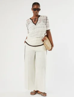 Pantaloni in tela di lino - AVORIO