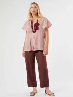 Pantaloni in tela di lino - BORDEAUX