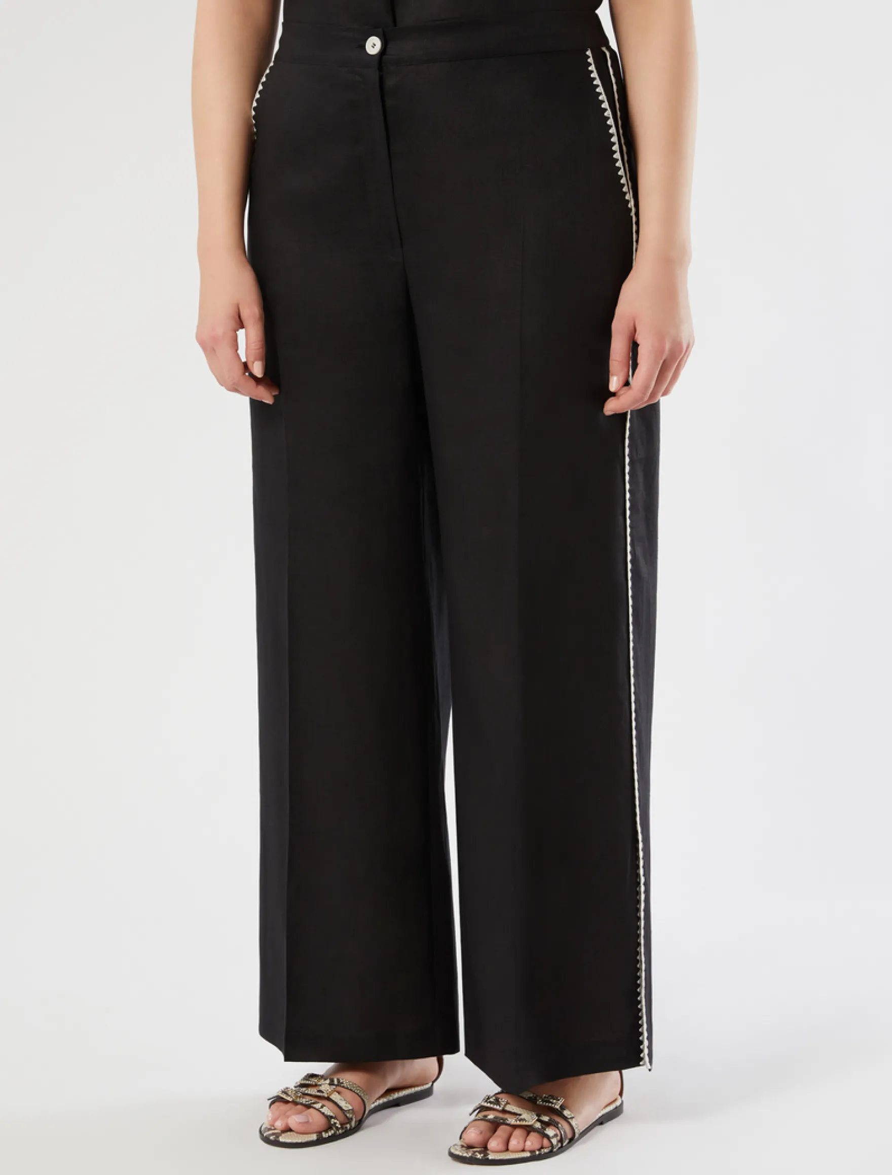 Pantaloni in tela di lino - NERO