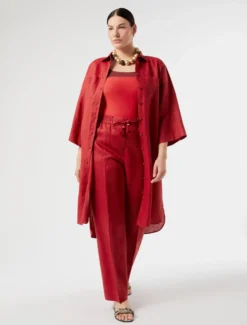 Pantaloni in tela di lino - ROSSO