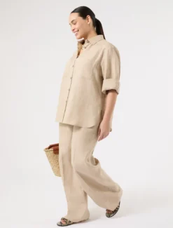 Pantaloni in tela di lino - SABBIA