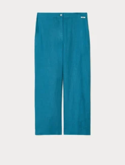 Pantaloni in tela di lino - TURCHESE