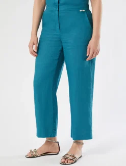Pantaloni in tela di lino - TURCHESE