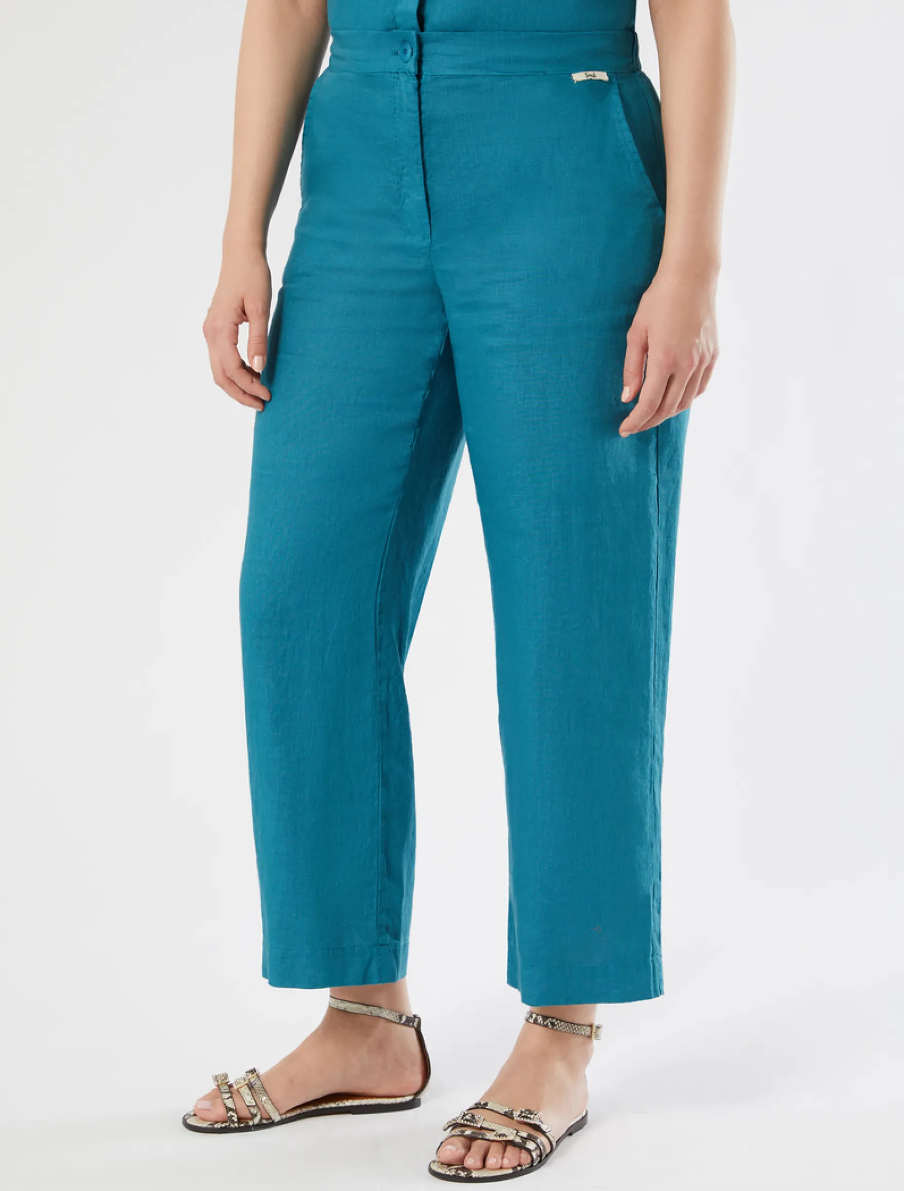 Pantaloni in tela di lino - TURCHESE