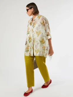 Pantaloni in tela di lino - VERDE OLIVA