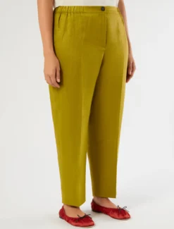 Pantaloni in tela di lino - VERDE OLIVA
