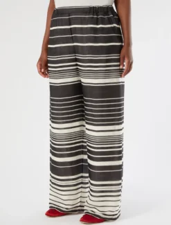 Pantaloni in tela di ramiè - NERO BIANCO