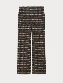Pantaloni in tessuto ammagliato - BLU MARRONE