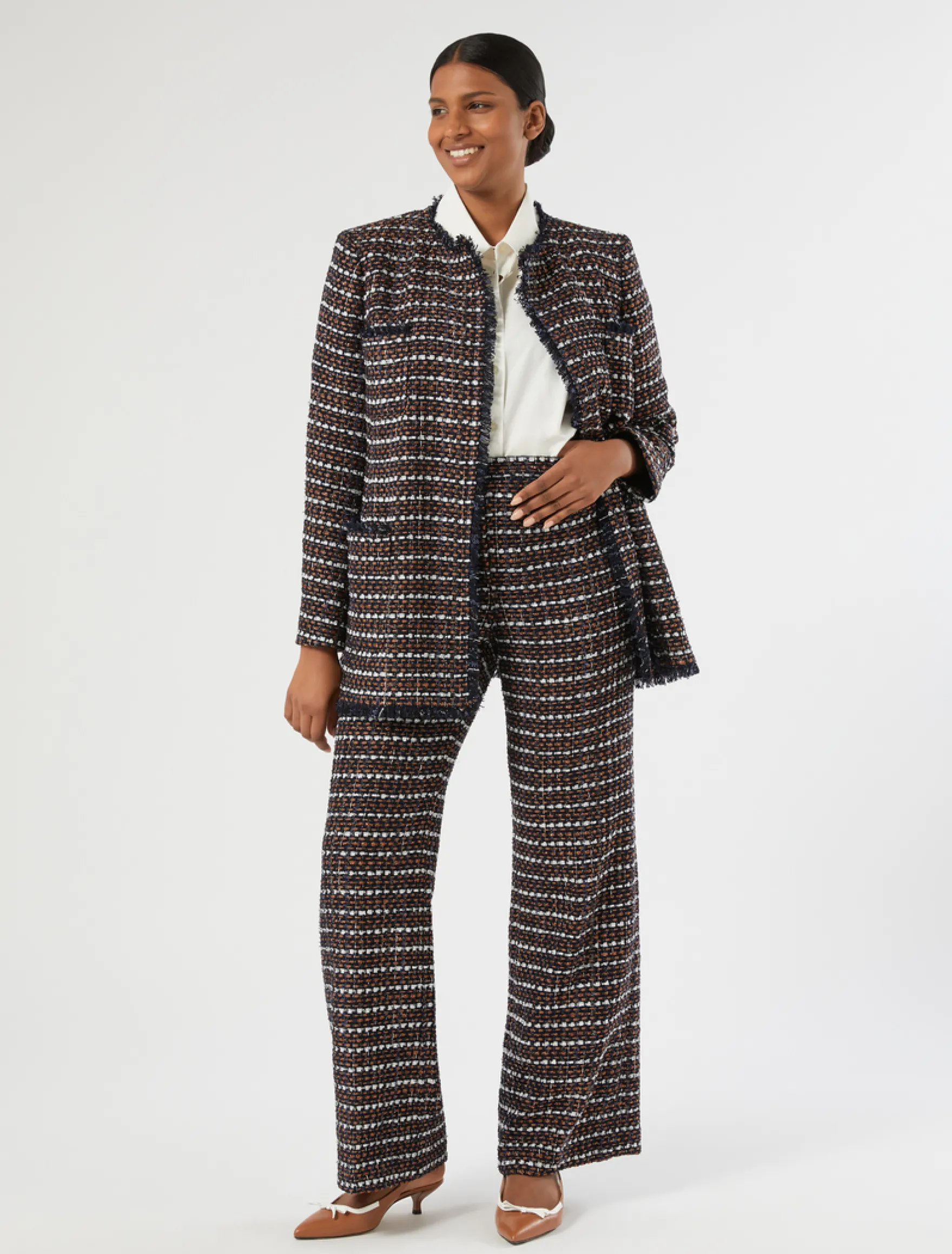 Pantaloni in tessuto ammagliato - BLU MARRONE